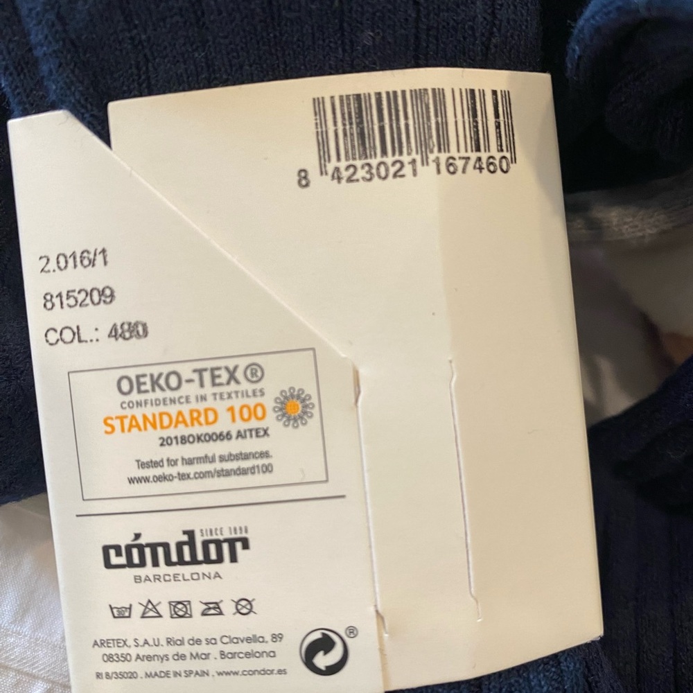 Condor Barcelona ribbed tights, sz 6-12m - Navy, Gray, White, Pink - Picture 3 of 3